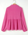 Blake Corded V Neck Bubble Sleeve Blouse