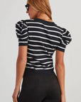 Stripe Ruched Bubble Sleeve Top