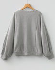 Ribbed Knit Crewneck Long Lantern Sleeve Top
