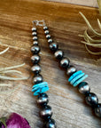 NFR Collection Necklace – 8mm & 14mm Sterling Silver Pearls with 20mm Turquoise Disc – Handmade by The Bijoux FAB – 23.5"