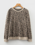 Leopard Ribbed Trim Long Sleeve Top