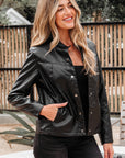 Olive Faux Leather Buttoned Front Boxy Jacket