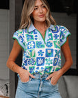 Floral Colorblock Flutter Sleeve Blouse