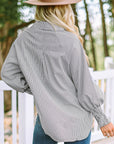 Skye Smocked Cuffed Striped Boyfriend Shirt with Pocket