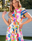 Alena Ricrac Trim Flutter Sleeve Buttoned Floral Maxi Dress