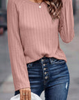 Sawyer Ribbed Round Neck Knit Long Sleeve Top