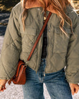 Teddy Collar Flap Pockets Quilted Puffer Jacket