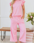 Elaine Textured Pearled Ruffled Sleeve Set