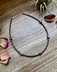 5 Pink dye Turquoise Choker and Sterling Silver Pearls