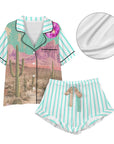Baha Ranch Retro Pop Western Howdy Desert Cowgirl Satin Pajamas