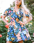 Alena Collared Split Neck Floral Flared Dress
