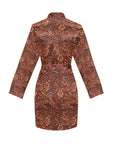 Tooled Leather Print Women's Long Sleeve Belted Satin Feel Dressing Lounge Robe