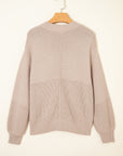 Ribbed Patchwork Textured Knit Puff Sleeve Sweater