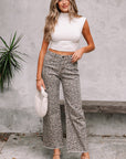Brianna Leopard Frayed Edge Wide Leg High Waist Jeans