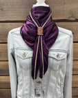 35X35" Solid Plum Wild Rag / Scarf - Leather Slide and Bolo Tie