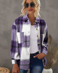 Plaid Button-Up Long Sleeve Pocketed Shacket
