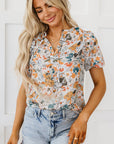 Milena Split V Neck Puff Sleeve Flower Print Blouse