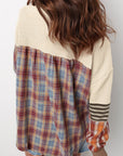 Stripe Plaid Patchwork Waffle Knit Henley Top