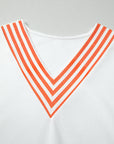 Stripe Patchwork V-Neck Drop Shoulder Top
