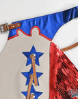 Hilason Pro Rodeo Bull Riding Chaps Us Flag White Genuine Leather
