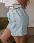 Bianca Light Wash Pocketed Wide Leg Shorts