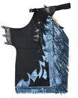 Hilason Bull Riding Smooth Genuine Leather Rodeo Western Chaps Black Blue