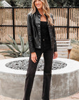 Olive Faux Leather Buttoned Front Boxy Jacket