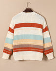 Stripe Colorblock Crewneck Drop Shoulder Sweater