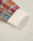 Stripe Plaid Patchwork Waffle Knit Henley Top
