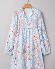 Floral Tie Neck Long Sleeve Mini Dress