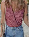 Floral Textured V-Neck Wrapped Sleeveless Bodysuit