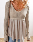 Alexandra Textured Long Sleeve V Neck Babydoll Top