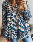 Zebra Tied Front Puff Sleeve Top