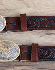 18 Inch 3D Dark Brown Leather Floral Boys Youth Cowboy Basic Belt