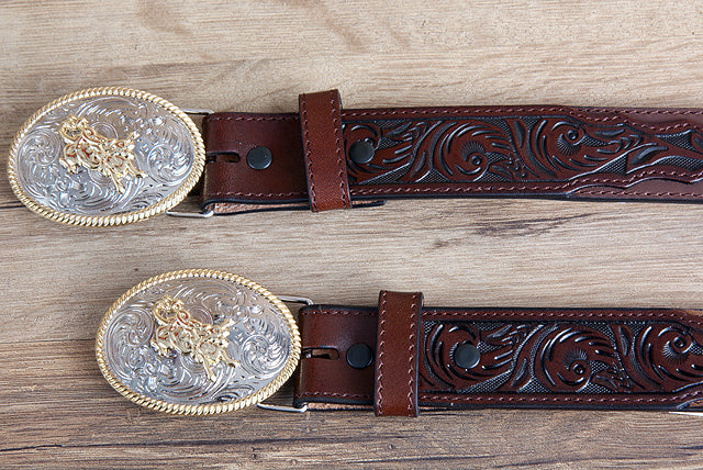 18 Inch 3D Dark Brown Leather Floral Boys Youth Cowboy Basic Belt