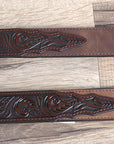 18 Inch 3D Dark Brown Leather Floral Boys Youth Cowboy Basic Belt
