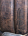 M&F Western Rustic Brown Elephant Print Leather Belt 1.5" Engraved Silver Buckle