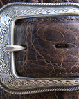 M&F Western Rustic Brown Elephant Print Leather Belt 1.5" Engraved Silver Buckle