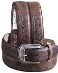 M&F Western Rustic Brown Elephant Print Leather Belt 1.5" Engraved Silver Buckle