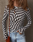 Checker Mesh Long Sleeve Top
