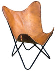 Genuine Leather Butterfly Chair Folding Lounge Modern Sling Accent Seat