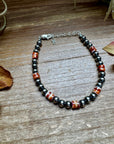 Sterling Silver Pearl Bracelet with Red-Orange Spiny Oyster Heishi