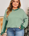 Plus Size Stripe Thermal Reverse Seam Patchwork Top