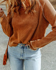 Cataleya Textured Round Neck Long Sleeve Top
