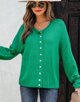 Solid Knit Button-Up Drop Shoulder Sweater Cardigan