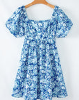 Azalea Floral Puff Sleeve Babydoll Mini Dress