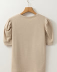 Solid Ruched Puff Sleeve T-Shirt