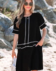 Birdie Scallop Trim Bow Detail Half Sleeve Dress