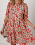 Floral Frilled Neck Mini Dress