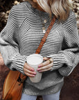 Stripe Ribbed Knit Boat Neck Sweater